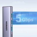 5w1 HUB adapter USB-C - USB-C PD / HDMI / 3x USB-A 3.0 - szary