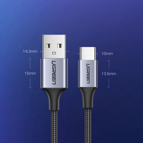 Kabel przewód USB-A - USB-C QC 3.0 3A 1.5m - szary