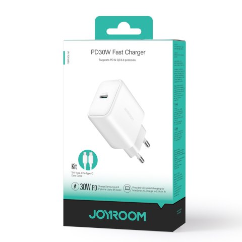 Ładowarka sieciowa USB-C PD 30W QC SFC + kabel USB-C 1m - biały