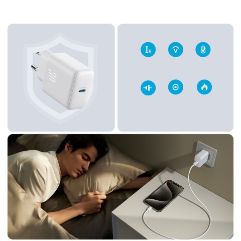 Ładowarka sieciowa USB-C PD 30W QC SFC + kabel USB-C 1m - biały