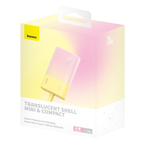 Powerbank Popsicle 5200mAh 20W z kablem Lightning 60W/20V/3A/30cm - zółto-różowy