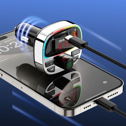 Transmiter samochodowy R2PRO+ z portami ładowania PD 25W Bluetooth 5.3 RGB - czarno-srebrny
