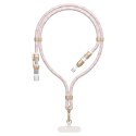 4w1 Kabel przewód smycz USB-A / USB-C / iPhone Lightning PD QC 65W 1.5m - różowy