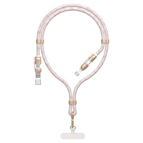 4w1 Kabel przewód smycz USB-A / USB-C / iPhone Lightning PD QC 65W 1.5m - różowy