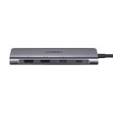 6w1 HUB adapter USB-C - HDMI USB-A USB-C PD czytnik SD TF - szary