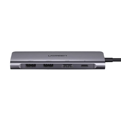 6w1 HUB adapter USB-C - HDMI USB-A USB-C PD czytnik SD TF - szary