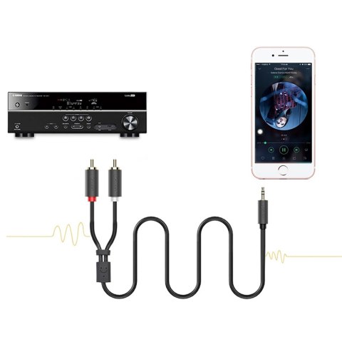 Kabel przewód audio 3.5 mm mini jack (męski) - 2RCA (męski) 1m - szary