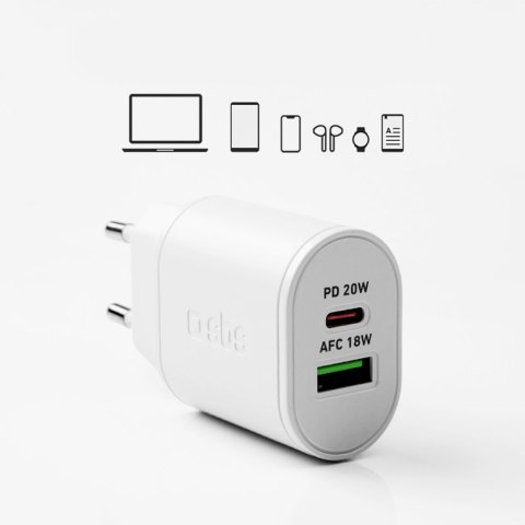 Ładowarka sieciowa Power Delivery USB-A USB-C 20W - biała