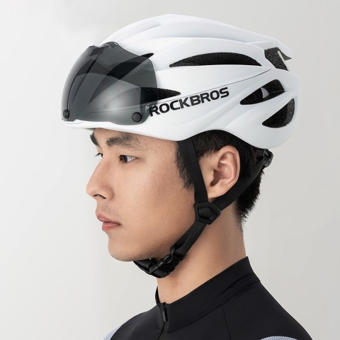 Kask rowerowy z szybką odpinanymi okularami z filtrem UV unisex - biały mat