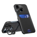 Etui pokrowiec portfel na kartę z podstawką na Samsung Galaxy S23+ Leather Stand Case - czarny