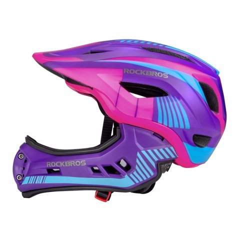 Kask rowerowy dziecięcy z odpinaną szczęką rozmiar S - fioletowo-różowy
