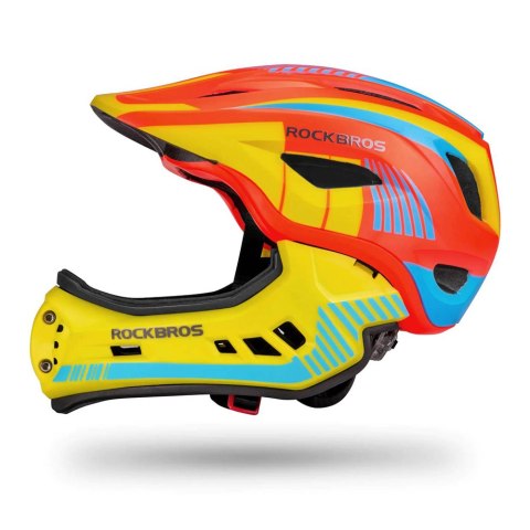 Kask rowerowy dziecięcy z odpinaną szczęką rozmiar S - żółto-pomarańczowy