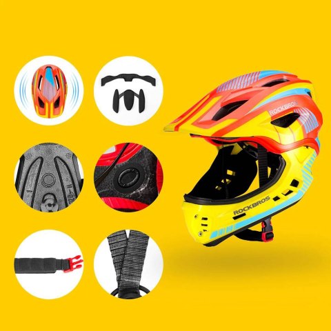 Kask rowerowy dziecięcy z odpinaną szczęką rozmiar S - żółto-pomarańczowy