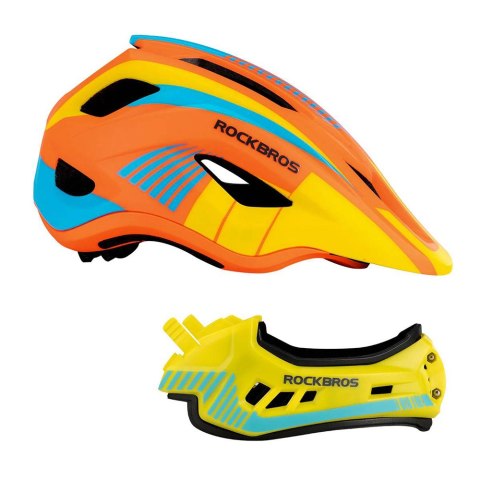 Kask rowerowy dziecięcy z odpinaną szczęką rozmiar S - żółto-pomarańczowy