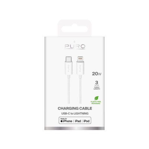 Kabel przewód USB-C - iPhone Lightning TPE 20W 3m - biały