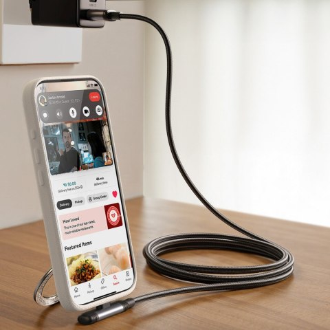 Kabel przewód kątowy USB-A USB-C 3A 1.2m - czarny