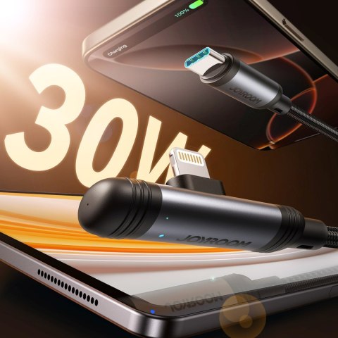 Kabel przewód kątowy USB-C - iPhone Lightning 30W 1.2m - czarny
