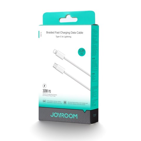 Kabel przewód w oplocie USB-C - iPhone Lightning 30W 1m - biały