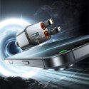 Ładowarka samochodowa 4w1 z kablami zwijanymi USB-A USB-C 30W- ciemnoszara