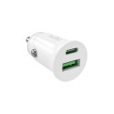 Ładowarka samochodowa USB-A USB-C Power Delivery 20W - biała