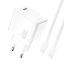Ładowarka sieciowa GaN z kablem USB-C 45W - biała
