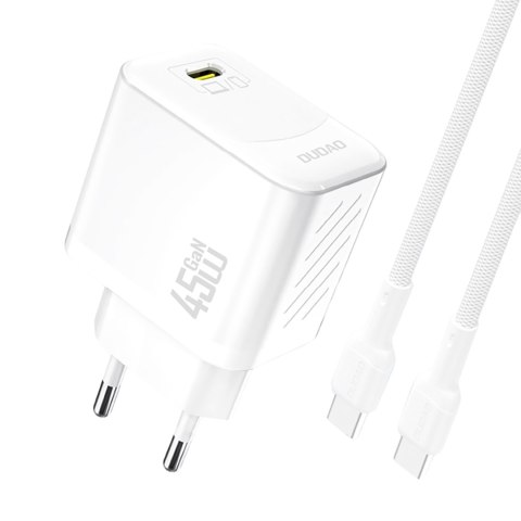Ładowarka sieciowa GaN z kablem USB-C 45W - biała