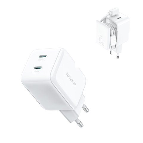 Ładowarka sieciowa GaN z organizerem na kabel 45W - biała