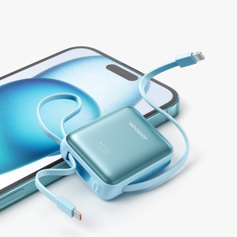 Powerbank 10000mAh 22.5W z wbudowanymi kablami - niebieski