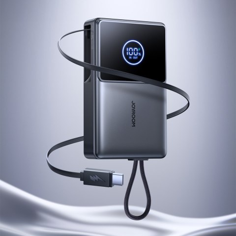 Powerbank 10000mAh 22.5W ze zwijanym kablem USB-C - czarny