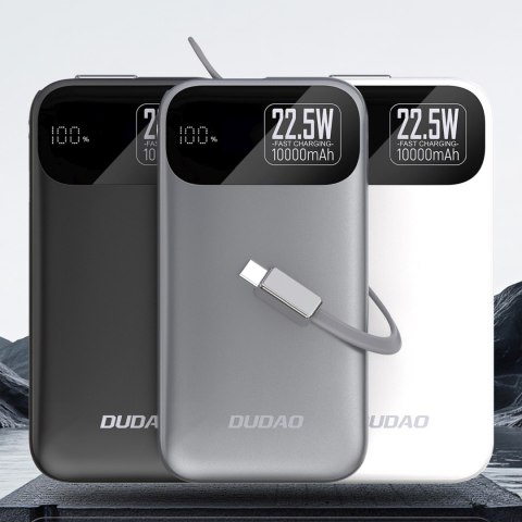 Powerbank K31 10000 mAh 22.5W PD z wbudowanym kablem - szary
