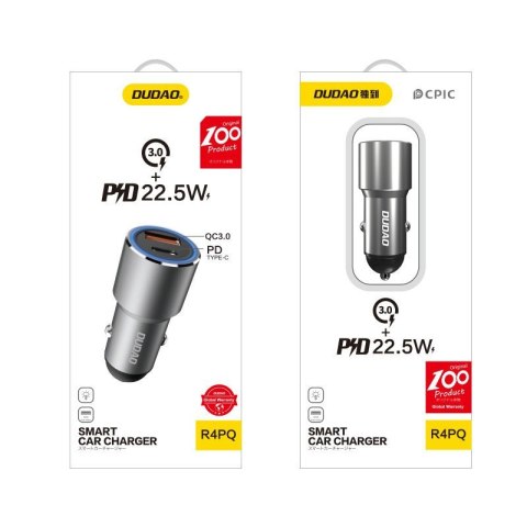 Ładowarka samochodowa USB-A USB-C PD QC 22.5 W - szary