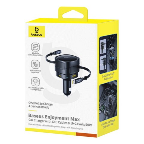 Ładowarka samochodowa ze zwijanymi kablami USB-C USB-A 90W