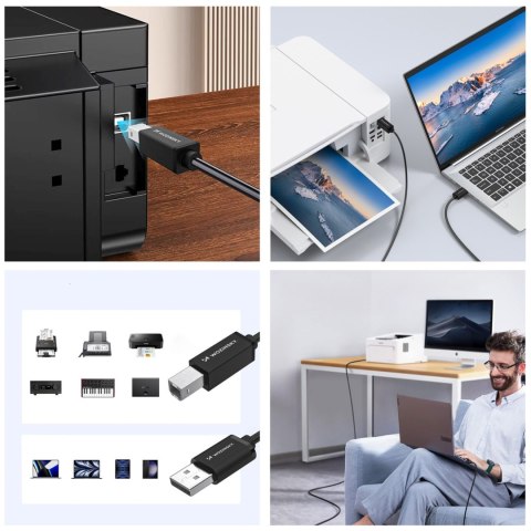 Kabel przewód do drukarki skanera USB-B - USB-A 480Mb/s 1m - czarny