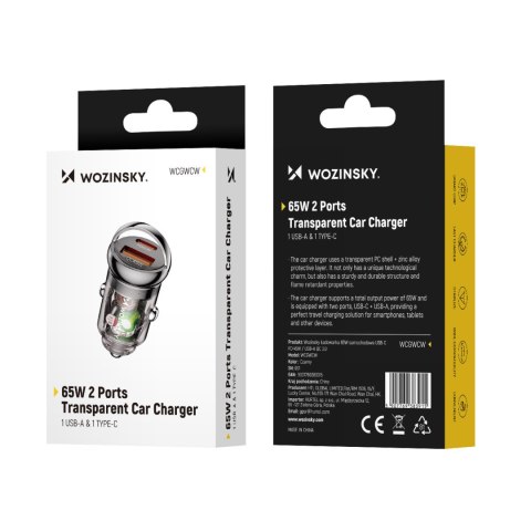 Ładowarka samochodowa USB-A USB-C PD QC 65W - czarna