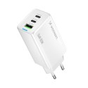 Ładowarka sieciowa GaN USB-A USB-C z kablem USB-C 65W - biała