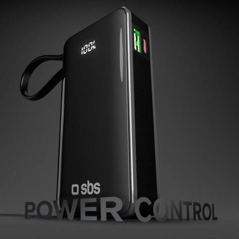 Powerbank 10000mAh USB-A USB-C z wyświetlaczem wbudowanym kablem USB-C 20W - czarny