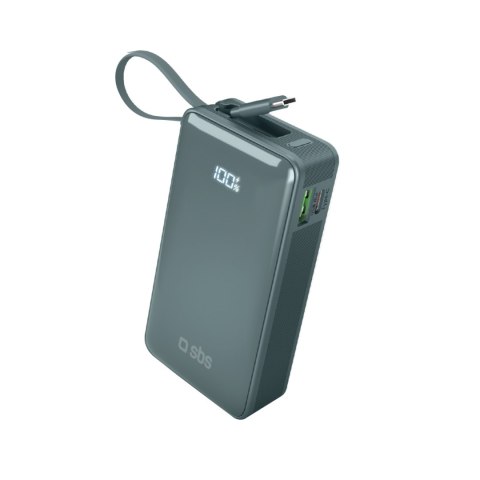 Powerbank 10000mAh USB-A USB-C z wyświetlaczem wbudowanym kablem USB-C 20W - szary