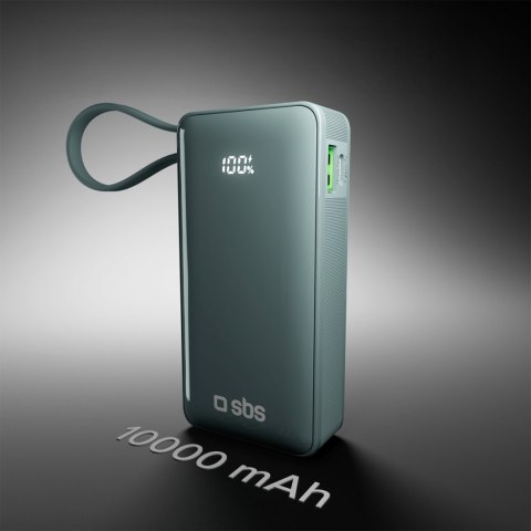 Powerbank 10000mAh USB-A USB-C z wyświetlaczem wbudowanym kablem USB-C 20W - szary