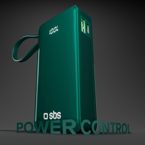 Powerbank 10000mAh USB-A USB-C z wyświetlaczem wbudowanym kablem USB-C 20W - zielony