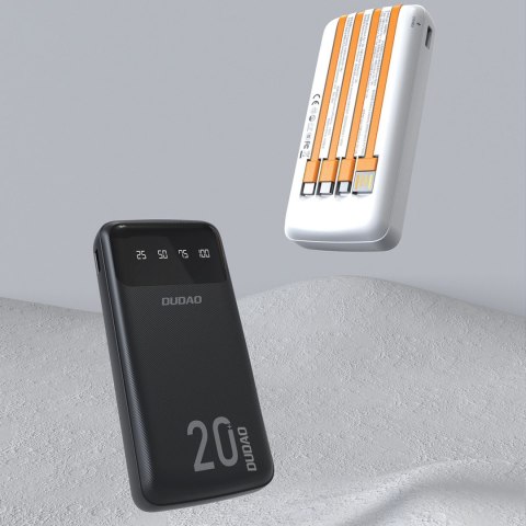 Powerbank K6Pro+ 20000mAh z wbudowanymi kablami USB-C microUSB iPhone Lightning - biały