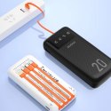 Powerbank K6Pro+ 20000mAh z wbudowanymi kablami USB-C microUSB iPhone Lightning - czarny