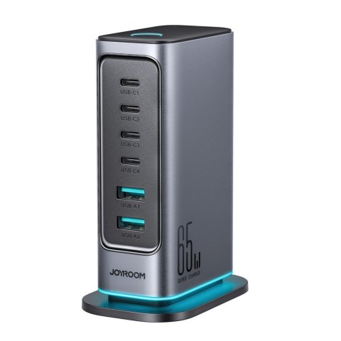 Stacja ładująca JR-TCM02 2x USB-A 4x USB-C GaN 65W wtyczka UK - szara