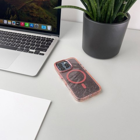 Etui brokatowe plecki na iPhone 17 Glitter Case MagSafe - różowe