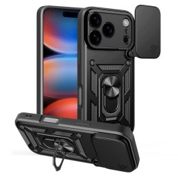Etui pancerne z podstawką osłoną aparatu na iPhone 17 Pro Max Hybrid Armor Camshield - czarne