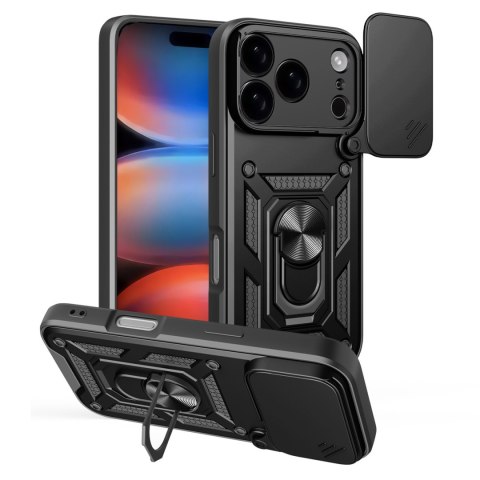 Etui pancerne z podstawką osłoną aparatu na iPhone 17 Pro Max Hybrid Armor Camshield - czarne