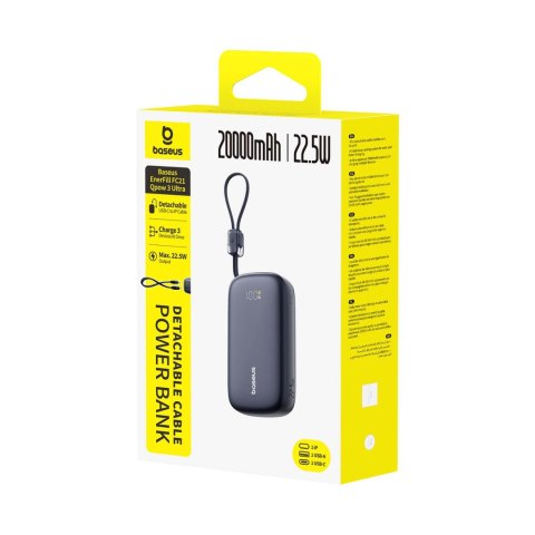 Powerbank 20000mAh 22.5W z wyświetlaczem kablem EnerFill FC21 Qpow 3 Ultra - czarny