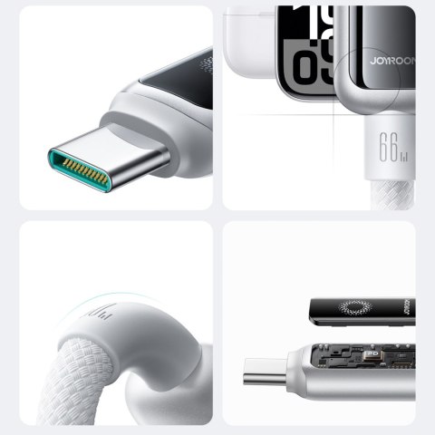 Kabel przewód w oplocie USB-A - USB-C 66W 1.2m - biały
