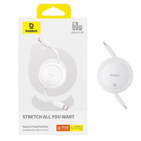 Kabel przewód zwijany USB-C Free2Pull 60W 1m - biały