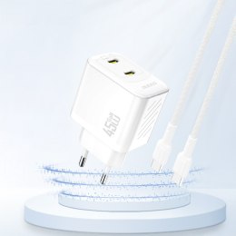 Ładowarka sieciowa 2xUSB-C GaN PD 45W - biała