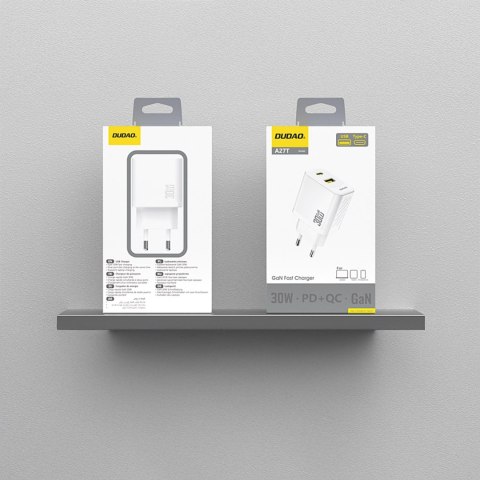 Ładowarka sieciowa USB-A USB-C GaN PD 30W - biała